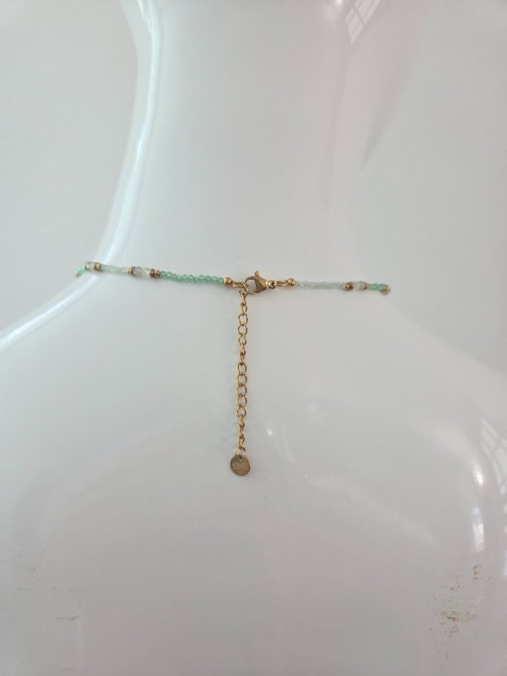 Boho Gold Tone Mint Green Beaded Necklace Fish Charm Dangle Pendant - Picture 16 of 16